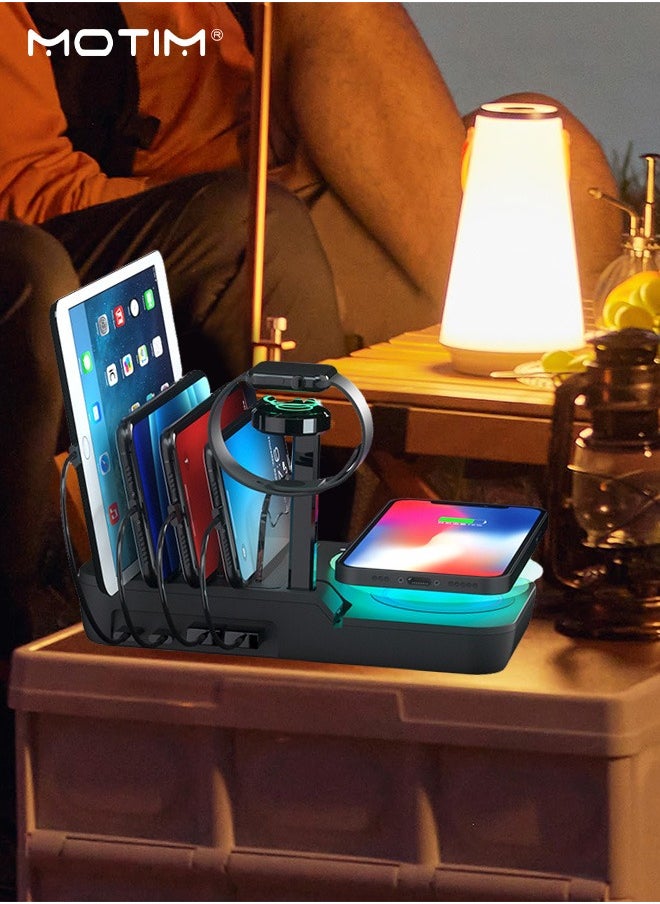 Motim - 6 IN 1, 65W USB Charging Station, Multiple USB Charger Station for Multible Devices mixed Cables Included, Charging Organizer for Phones, Ipad, Watch - Image 1