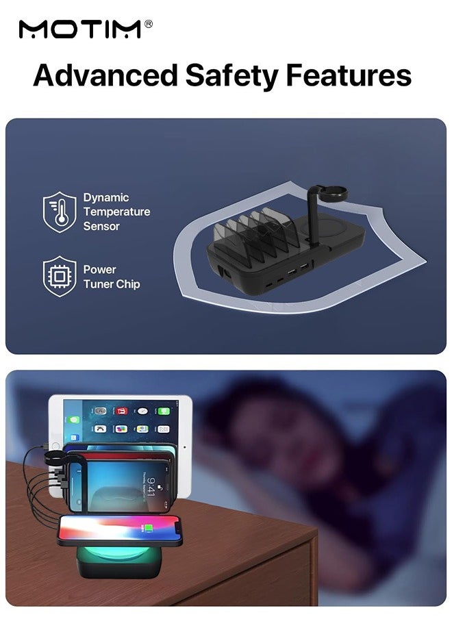 Motim - 6 IN 1, 65W USB Charging Station, Multiple USB Charger Station for Multible Devices mixed Cables Included, Charging Organizer for Phones, Ipad, Watch - Image 1