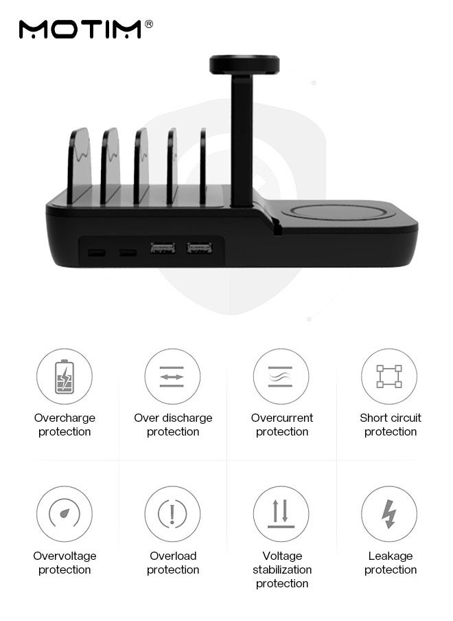 Motim - 6 IN 1, 65W USB Charging Station, Multiple USB Charger Station for Multible Devices mixed Cables Included, Charging Organizer for Phones, Ipad, Watch - Image 1