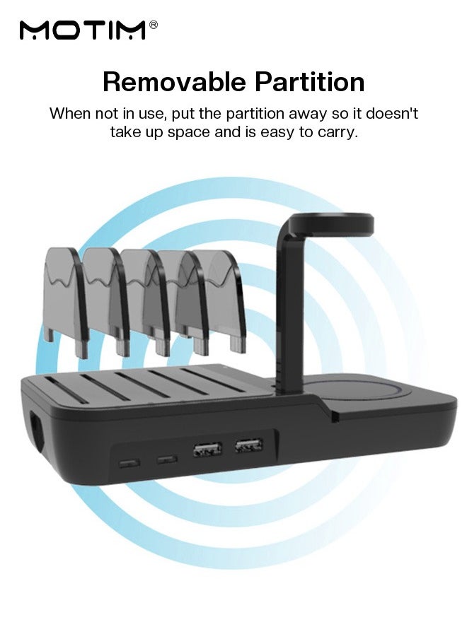 Motim - 6 IN 1, 65W USB Charging Station, Multiple USB Charger Station for Multible Devices mixed Cables Included, Charging Organizer for Phones, Ipad, Watch - Image 1