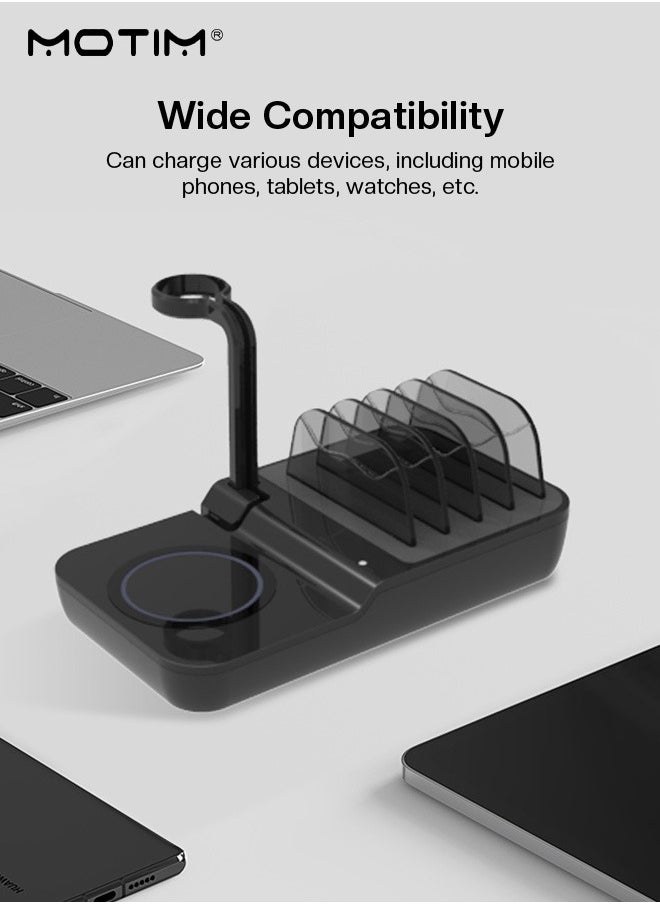 Motim - 6 IN 1, 65W USB Charging Station, Multiple USB Charger Station for Multible Devices mixed Cables Included, Charging Organizer for Phones, Ipad, Watch - Image 1