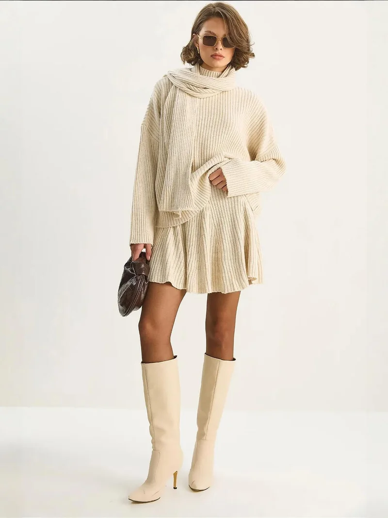LUCCI Shawl Collar Two-Piece Knitwear Set