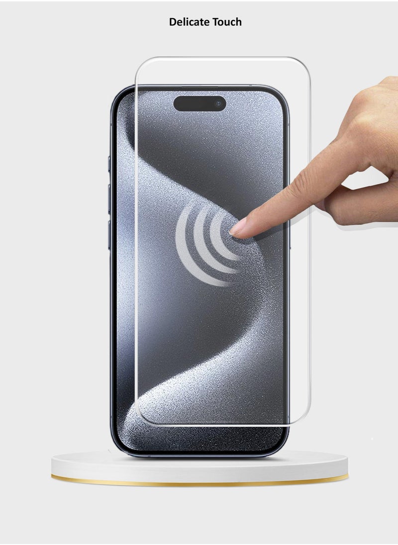 Wtech - Apple iPhone 15 Pro 2023 Premium Series Curved Edges 9H 2.5D Tempered Glass Screen Protector (MSG9CN) - Clear - Image 1