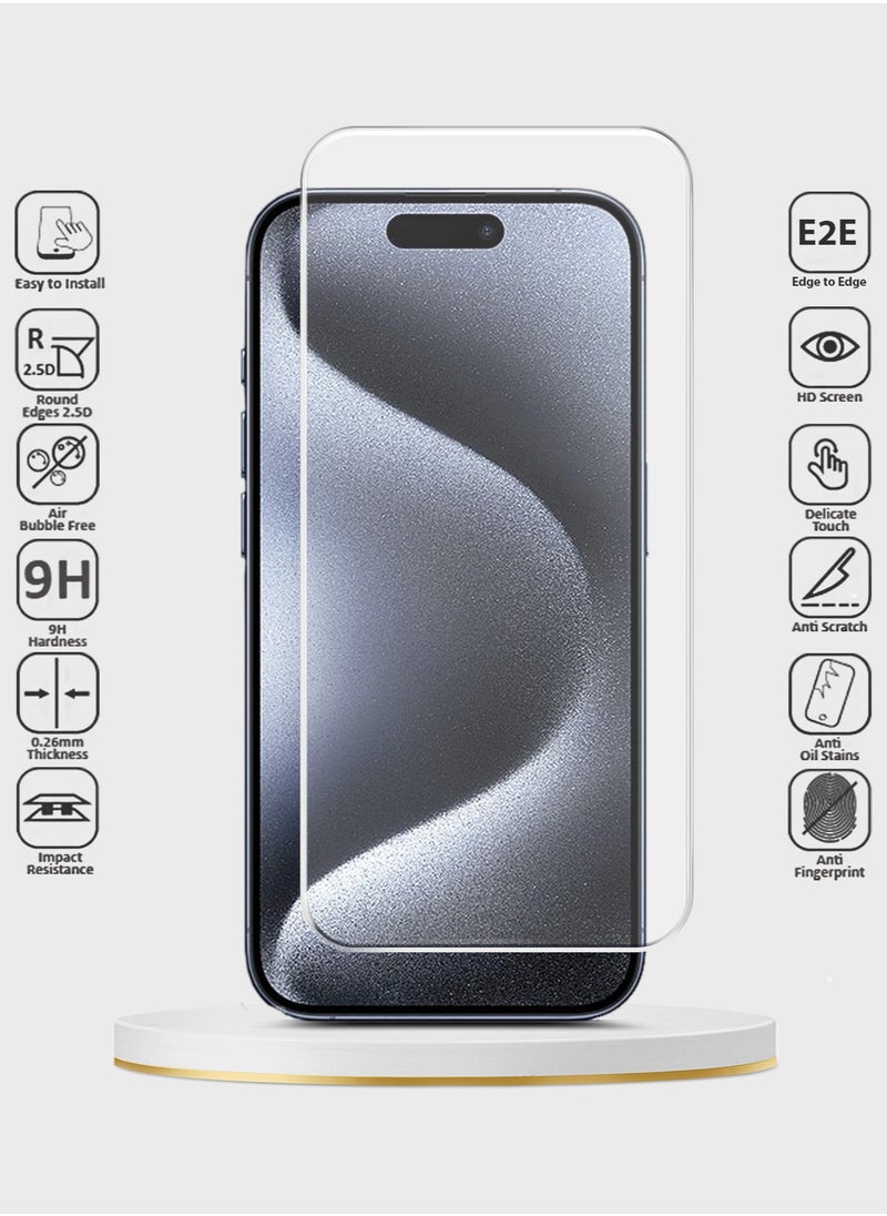 Wtech - Apple iPhone 15 Pro 2023 Premium Series Curved Edges 9H 2.5D Tempered Glass Screen Protector (MSG9CN) - Clear - Image 1
