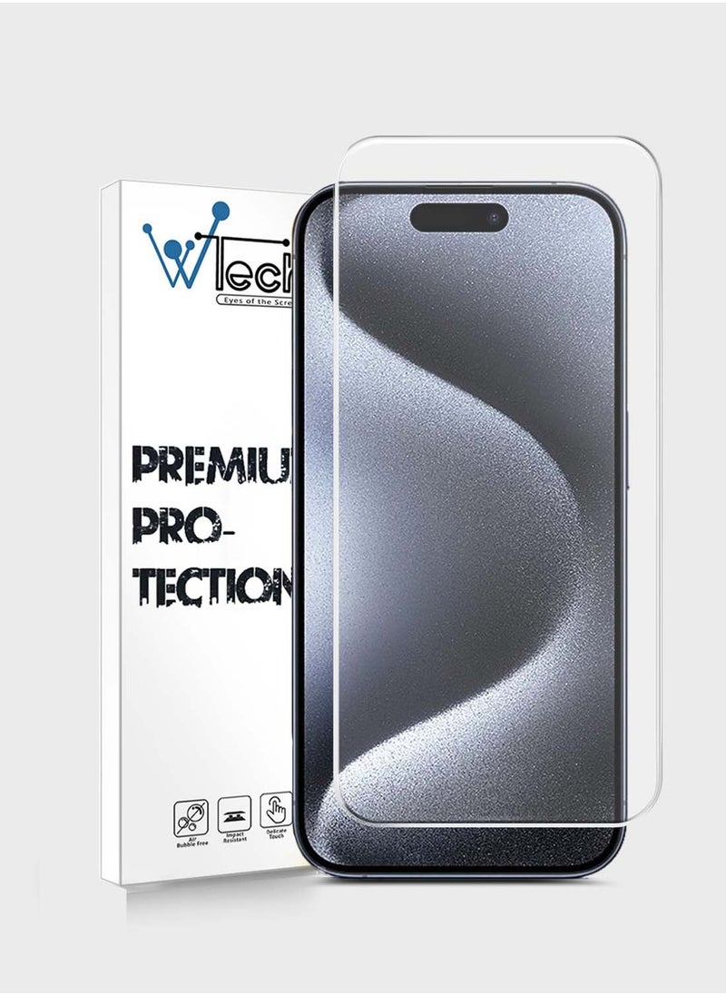 Wtech - Apple iPhone 15 Pro 2023 Premium Series Curved Edges 9H 2.5D Tempered Glass Screen Protector (MSG9CN) - Clear - Image 1