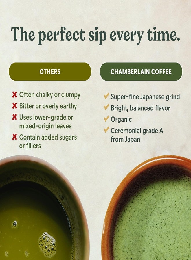 Chamberlain Coffee Ceremonial Matcha Green Tea Powder - First Harvest - Japanese Green Tea + Original Grade Matcha - Hot or Iced - Organic, Vegan & Gluten-Free Matcha Powder - (30g / 1.06 oz) - Image 5