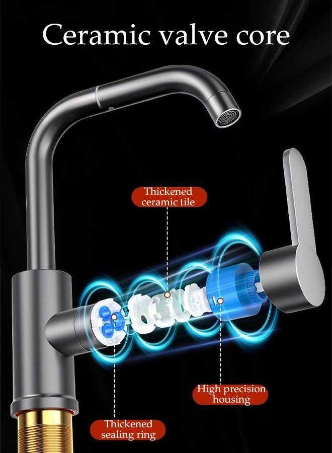 DUNISO Kitchen Sink Faucet Multifunctional 720°Swivel Spray Chrome Plating Robotic Arm Faucet Hot and Cold Dual Use L-Form Waterfall Kitchen Taps with 60cm Hose for Kitchen and Bathroom Washbasin Sink - Image 5