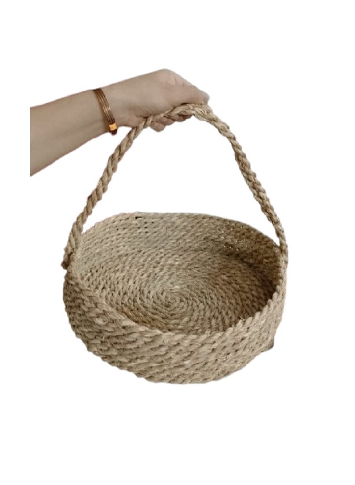 Natural Halfa Round Basket with  - Size 37cm  - Image 3