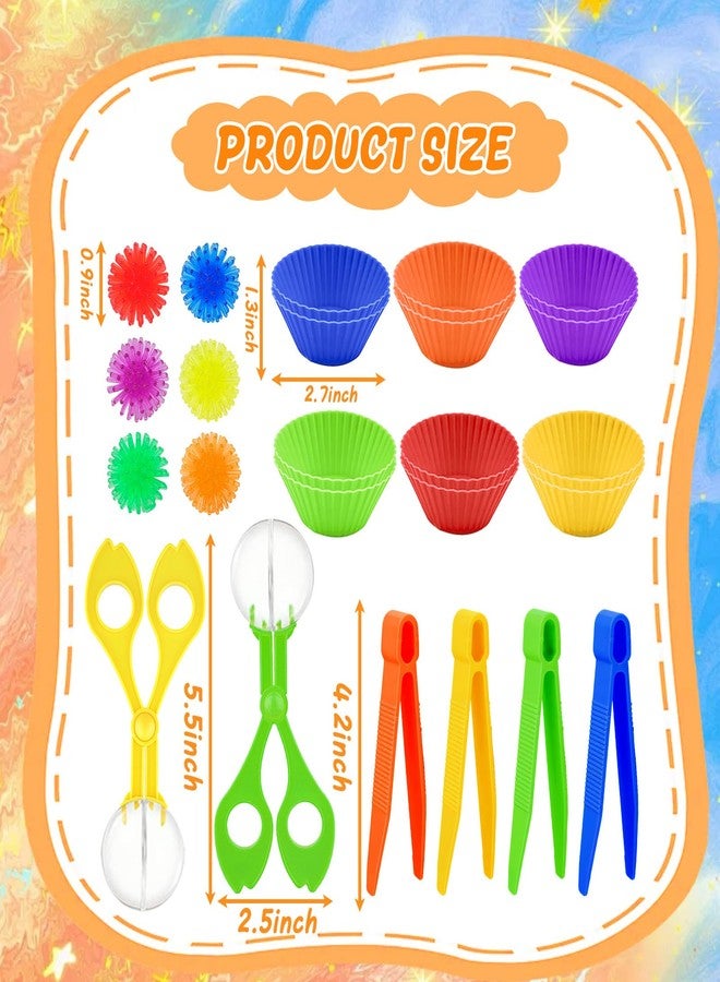 Bbiamsleep 78 Pcs Sensory Bin Filler Sensory Bin Items Fine Motor Skills Include Colorful Hedge Balls Tweezers Scissors Clips Sorting Cup for Sorting Counting Training - Image 2