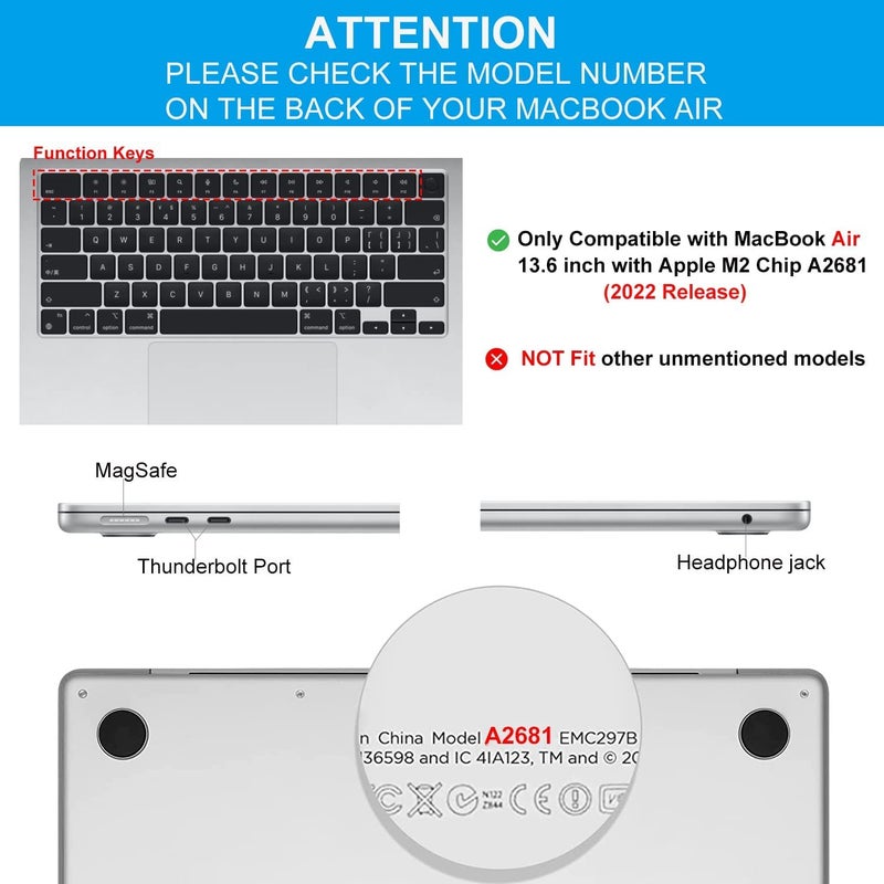 CaseBuy حامي راحة اليد الكامل CaseBuy (4 في 1) لجهاز MacBook Air M2 M3 M4 2025-2022 13.6" A2681 A3113 A3240 غلاف واقي ضد الخدوش للوحة المفاتيح لجهاز MacBook Air M2 M3 M4 13.6" - منتصف الليل - Image 2