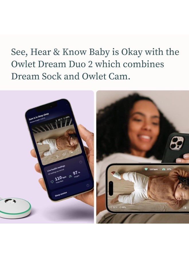 Owlet Dream Duo (Gen 2) Smart Baby Monitor Bundle – HD Video Camera + Wearable Sock Tracks Baby’s Oxygen, Heart Rate & Sleep - Image 3