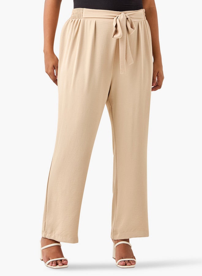 Ulla Popken Plus Size Ulla Popken Wide Leg Trousers with Tie-Up Waist - Image 1