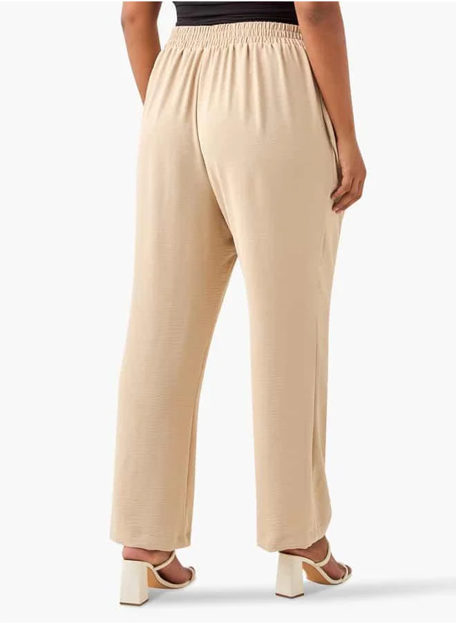 Ulla Popken Plus Size Ulla Popken Wide Leg Trousers with Tie-Up Waist