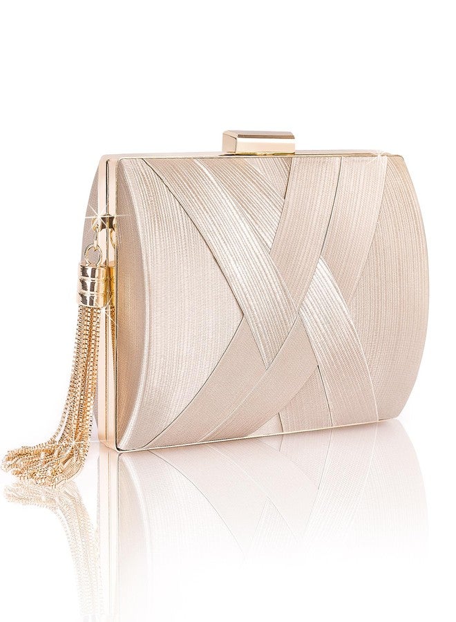 Larcenciel Women's Evening Handbags, Elegant Tassel Satin Clutch Purses for Women, Champagne Ladies Chain Shoulder Crossbody Handbags for Bridal Wedding Guest Cocktail Dressy Prom Party,6.1x3.9x2.1in - Image 1
