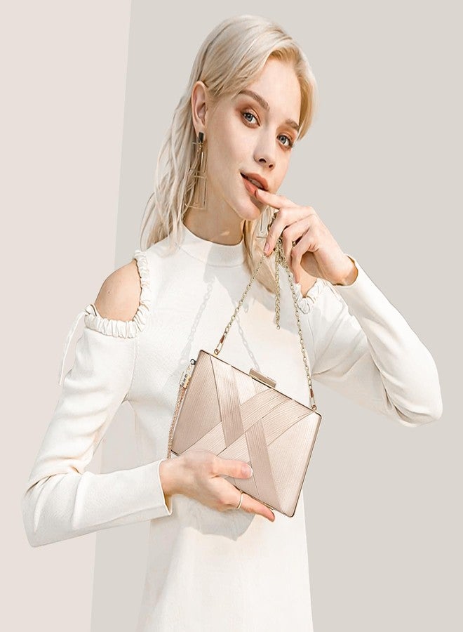 Larcenciel Women's Evening Handbags, Elegant Tassel Satin Clutch Purses for Women, Champagne Ladies Chain Shoulder Crossbody Handbags for Bridal Wedding Guest Cocktail Dressy Prom Party,6.1x3.9x2.1in - Image 2