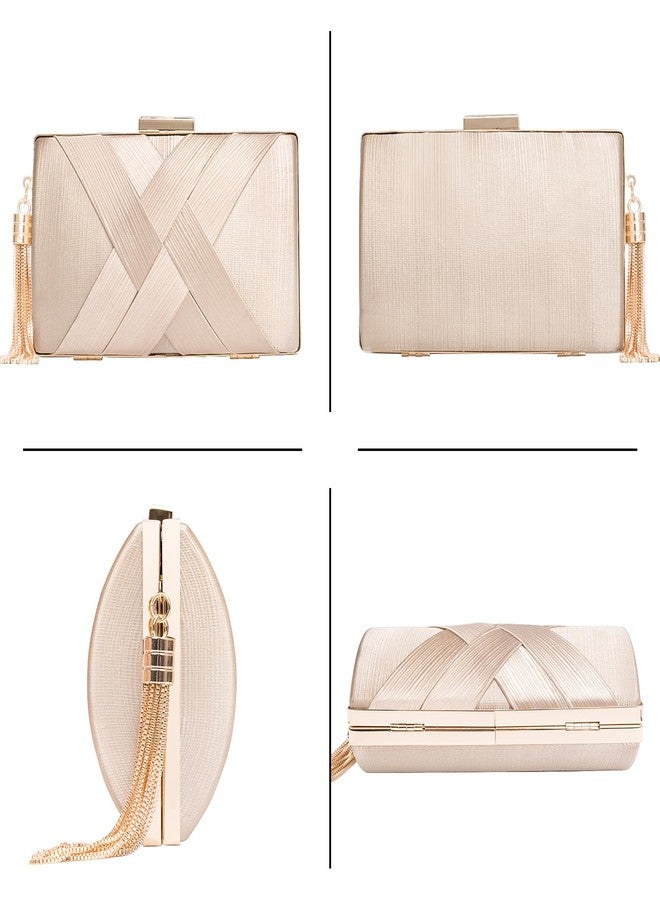 Larcenciel Women's Evening Handbags, Elegant Tassel Satin Clutch Purses for Women, Champagne Ladies Chain Shoulder Crossbody Handbags for Bridal Wedding Guest Cocktail Dressy Prom Party,6.1x3.9x2.1in - Image 5