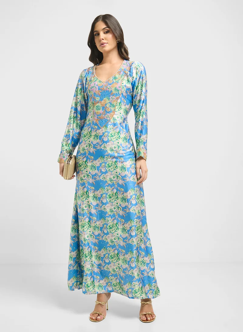ARABIAN CLOSET Embellished Belted Jalabiya