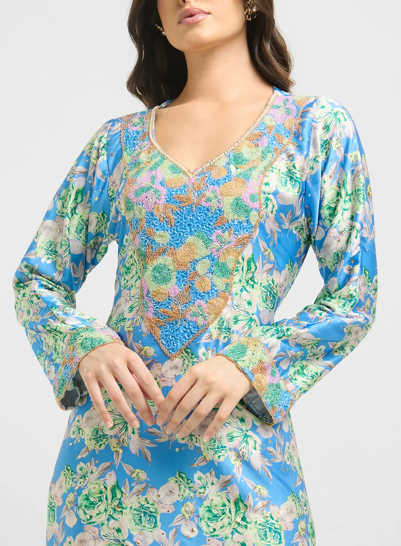 ARABIAN CLOSET Embellished Belted Jalabiya