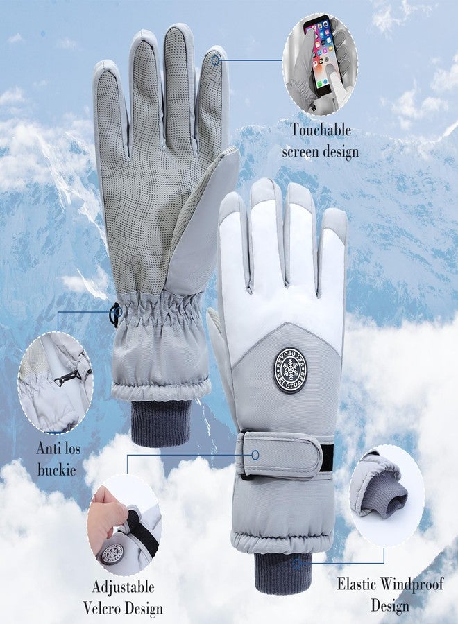 mzfoo 2 Pairs Winter Winter Ski Snow Gloves for Women Men Waterproof Windproof Gloves, Black Grey White - L - Image 4