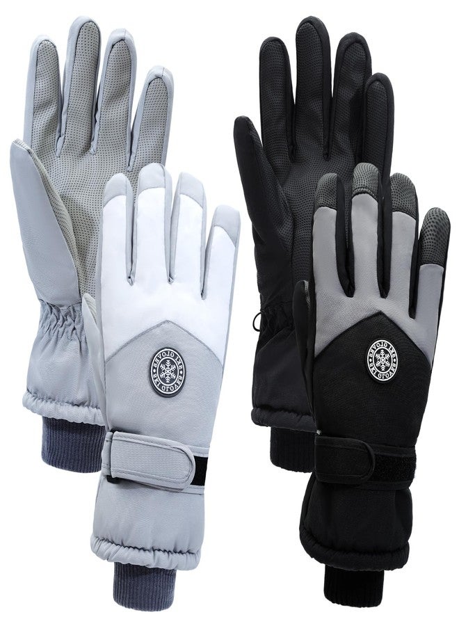mzfoo 2 Pairs Winter Winter Ski Snow Gloves for Women Men Waterproof Windproof Gloves, Black Grey White - L - Image 1