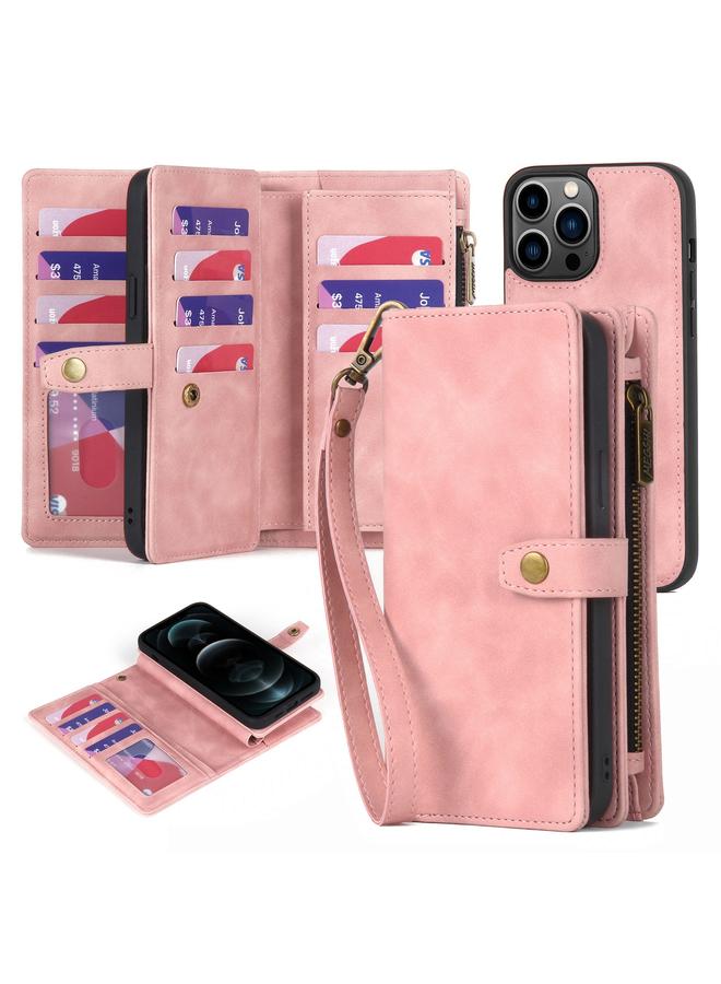 Zaboon Case For iPhone 12 Pro Max Zipper Wallet Magnetic Detachable Leather Phone Case - Image 1