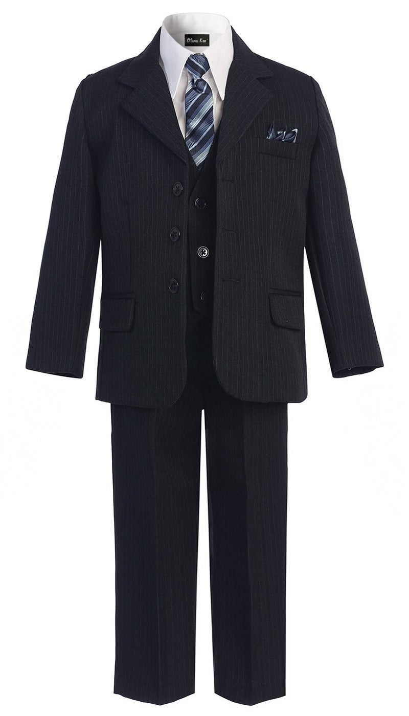 OLIVIA KOO Boys Pinstripe 6Piece Suit with Matching Neck Tie and Pocket SquareNavy2T