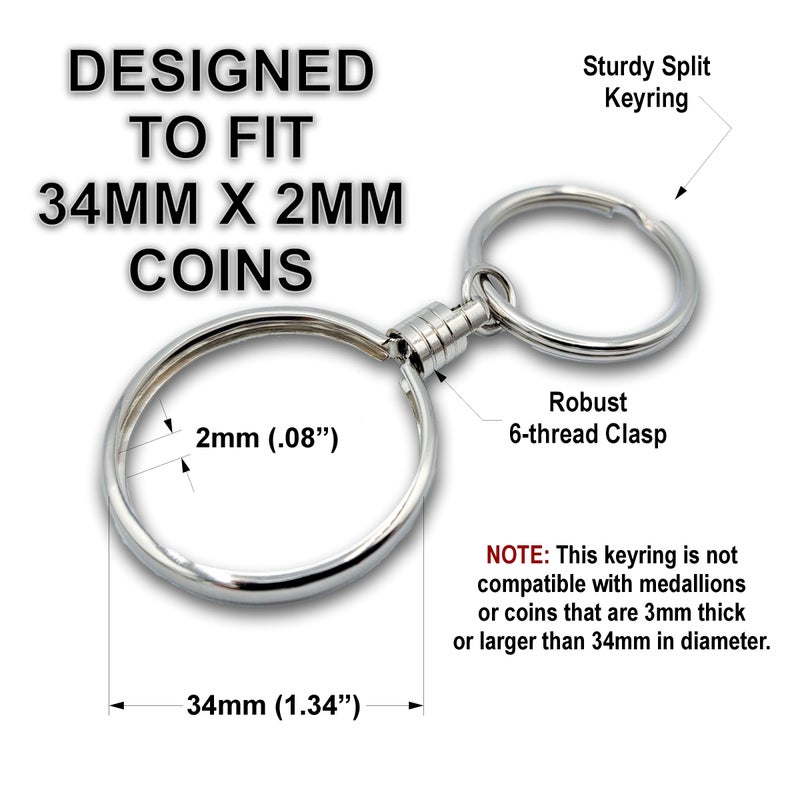 The Token Shop Token Shop AA Coin Holder Keychain for 34 mm x 2 mm Triplate Sobriety Chip Recovery Medallions, Alcoholics Anonymous Tokens, NA Coins, 2-Sided Display Key Ring, Sober Gifts for Men and Women (Silver) - Image 3