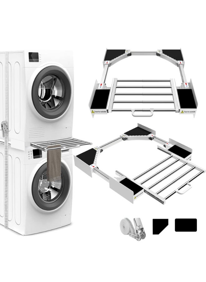 والالا مجموعة تكديس عالمية للغسالة والمجفف، مجموعة أرفف تكديس قابلة للتعديل تناسب الغسالات ومجففات الملابس مقاس 53-68 سم، رف تكديس الأدراج مع حبال سقاطة وأقدام مضادة للاهتزاز - Image 1