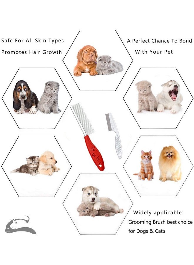 مشط للحيوانات الأليفة للكلاب والقطط، مشط للعناية بالكلاب الصغيرة والقطط، مشطان، مشط من الفولاذ المقاوم للصدأ للحيوانات الأليفة لإزالة الفراء المتشابك والعقد والتشابك، مشط تساقط الشعر - Image 5