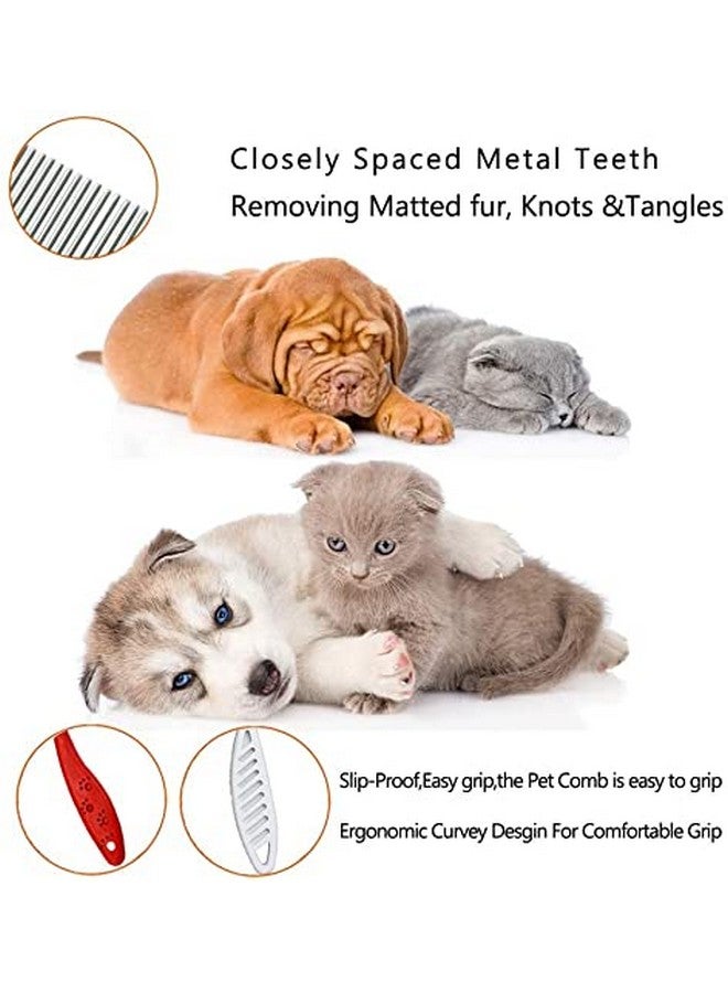 مشط للحيوانات الأليفة للكلاب والقطط، مشط للعناية بالكلاب الصغيرة والقطط، مشطان، مشط من الفولاذ المقاوم للصدأ للحيوانات الأليفة لإزالة الفراء المتشابك والعقد والتشابك، مشط تساقط الشعر - Image 4