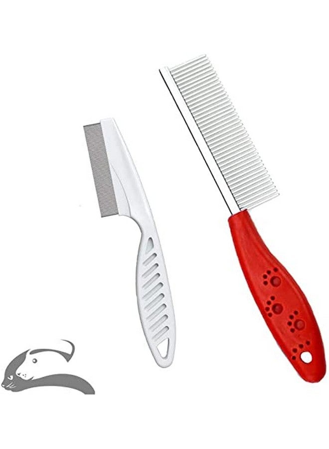 مشط للحيوانات الأليفة للكلاب والقطط، مشط للعناية بالكلاب الصغيرة والقطط، مشطان، مشط من الفولاذ المقاوم للصدأ للحيوانات الأليفة لإزالة الفراء المتشابك والعقد والتشابك، مشط تساقط الشعر - Image 1
