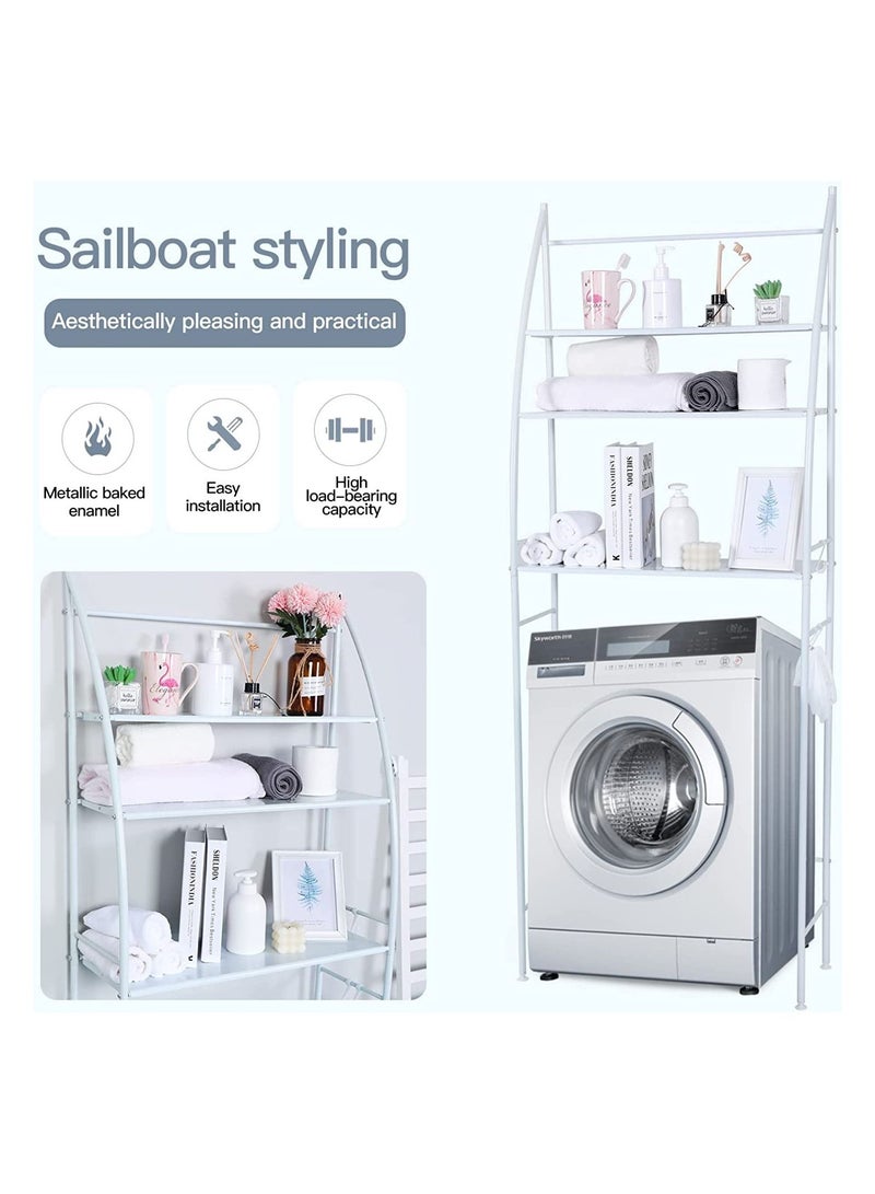 XiuWoo 3 Tier Bathroom Laundry Washing Machine Shelf Rack White 64x25x167cm - Image 3