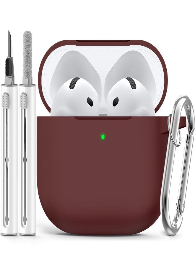 Ljusmicker for AirPods 4 Case Cover 2024 with Cleaner Kit,Soft Silicone Protective Case for Apple AirPods 4th Generation Case for Women Men,AirPod 4 Case Accessories with Keychain-Wine Red - Image 1