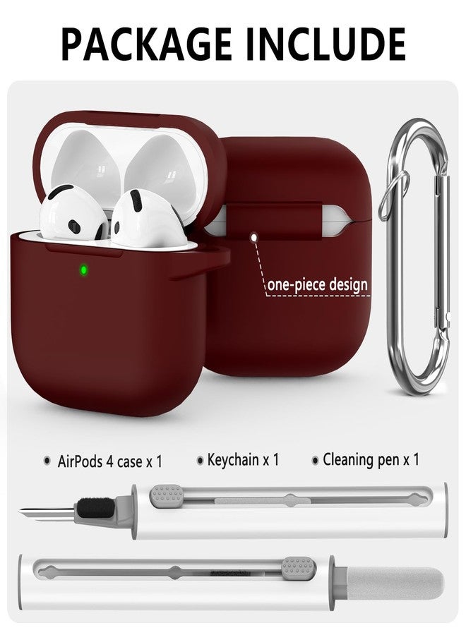 Ljusmicker for AirPods 4 Case Cover 2024 with Cleaner Kit,Soft Silicone Protective Case for Apple AirPods 4th Generation Case for Women Men,AirPod 4 Case Accessories with Keychain-Wine Red - Image 3