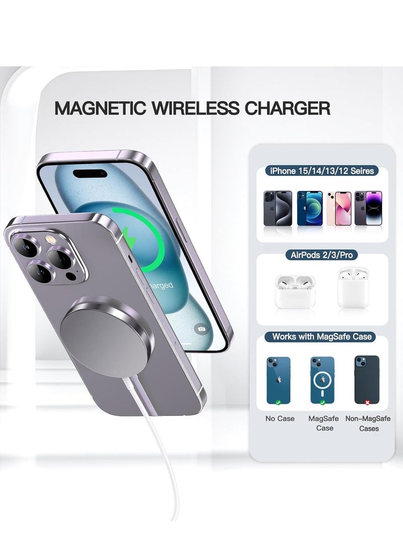 General Magnetic Wireless Charger iPhone 15W Fast Apple Mag Safe Charger for iPhone 15/14/13/12 Series 2 Pack 5ft Cable Wireless Charging Pad for AirPods 3/2/Pro 2/Pro Mag-Safe Original Replacement  - Image 3