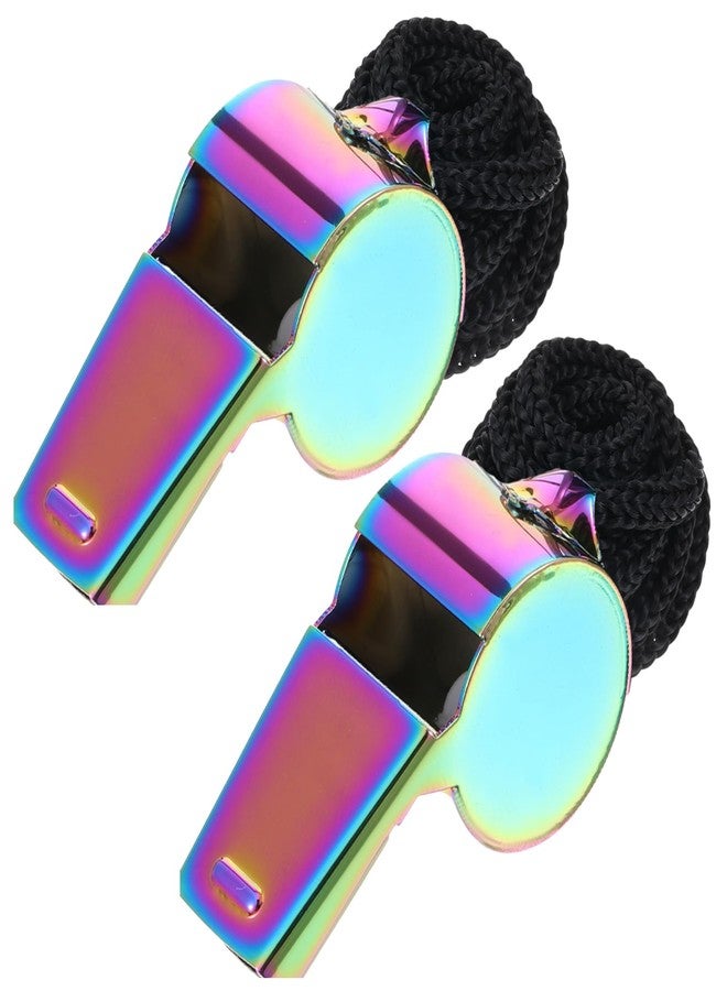 Molain 2 Pcs Stainless Steel Sports Whistle with Lanyard, Metal Coach Teacher Whistle, Colorful Backpack Whistle, Emergency Sports Whistle Suitable for, Coach, Referee, Emergency(Colorful) - Image 1
