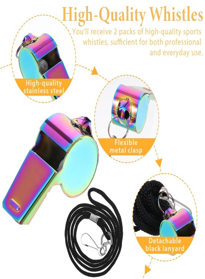 Molain 2 Pcs Stainless Steel Sports Whistle with Lanyard, Metal Coach Teacher Whistle, Colorful Backpack Whistle, Emergency Sports Whistle Suitable for, Coach, Referee, Emergency(Colorful) - Image 3