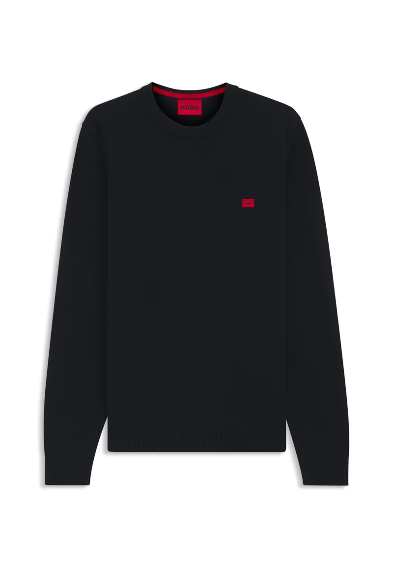 HUGO Dark Blue Cotton sweater with red logo label for Men | Best Price UAE