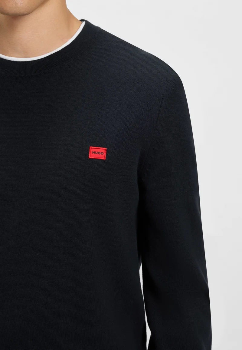 HUGO Dark Blue Cotton sweater with red logo label for Men | Best Price UAE