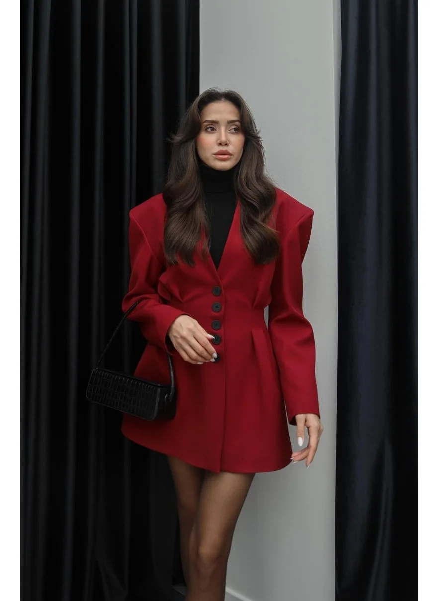 Havoş Claret Red Fresno Dart Detailed Jacket Skirt Set