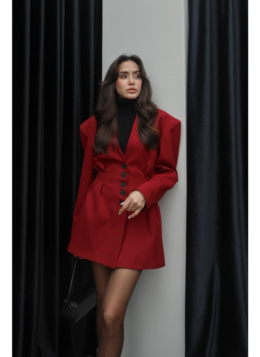 Havoş Claret Red Fresno Dart Detailed Jacket Skirt Set  - Image 5