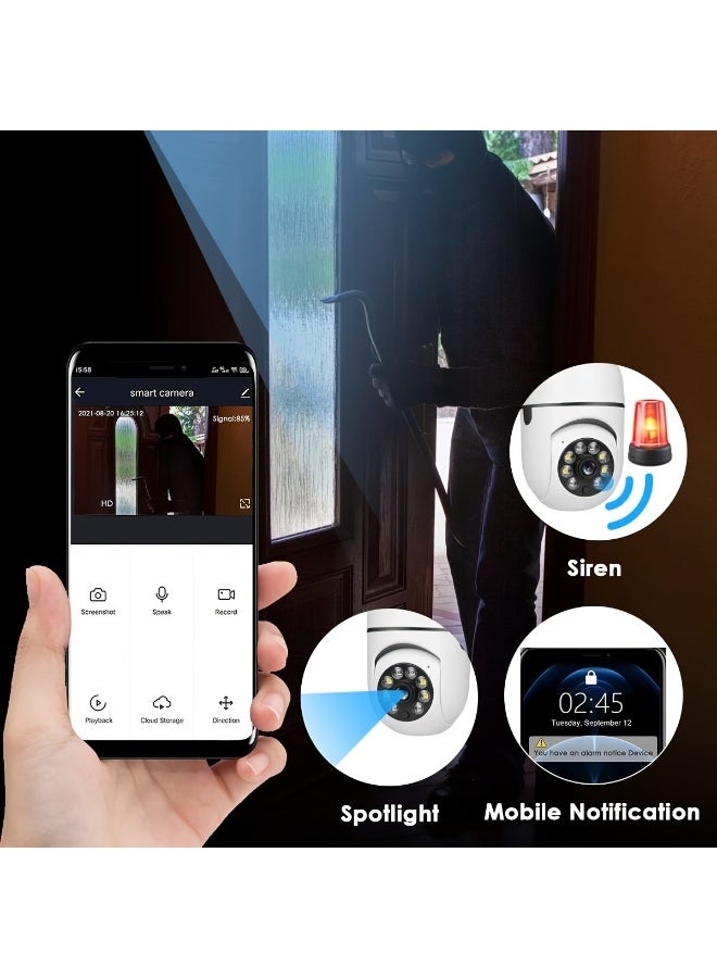 كاميرا أمنية ليد بولب لاسلكية للخارج والداخل بتردد 2.4 جيجا هرتز مع واي فاي للاستخدام المنزلي كاميرا PTZ 360° للأمن مع كشف الحركة والإنذار وصوت ثنائي الاتجاه بناءً على إضاءة E27 قاعدة المصباح - Image 5