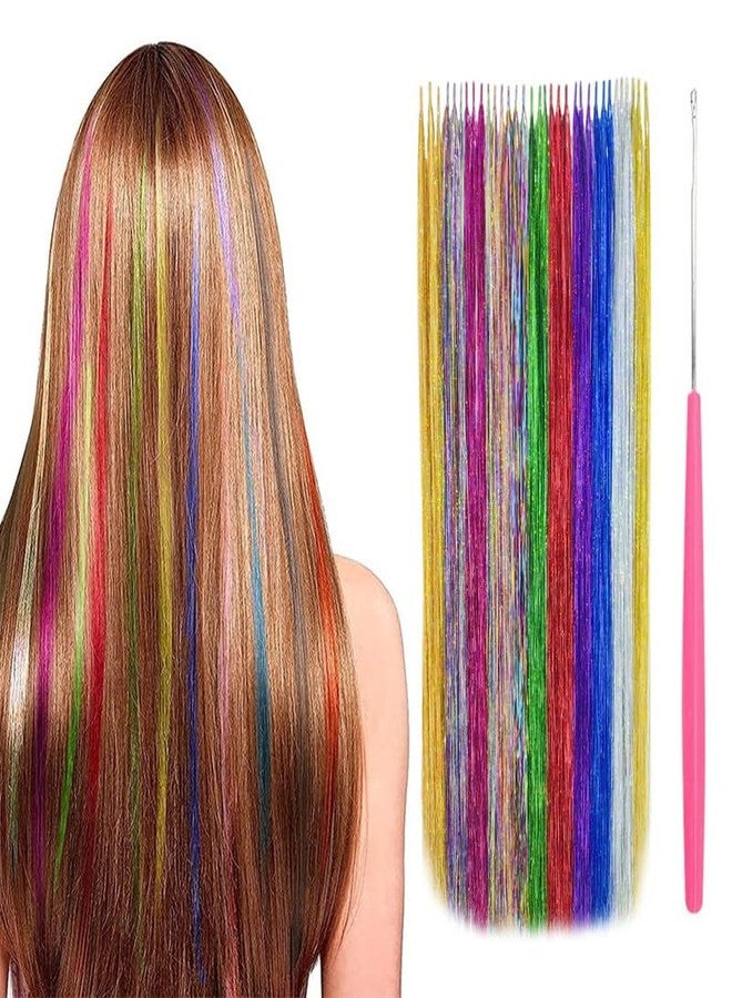 CHRONEX 8pcs Colored Synthetic 23" Tinsel Clip in Hair Extensions Highlights Rainbow Straight - Image 1