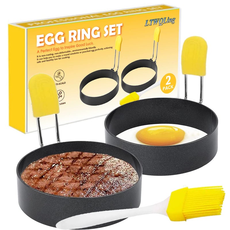 4 Inch Large Egg Rings for Frying Eggs 2 Pack Stainless Steel Egg Cooking Rings Nonstick Round Egg Shaper Mold with Antiscald Handle for English Muffins Pancake Cooking Griddle