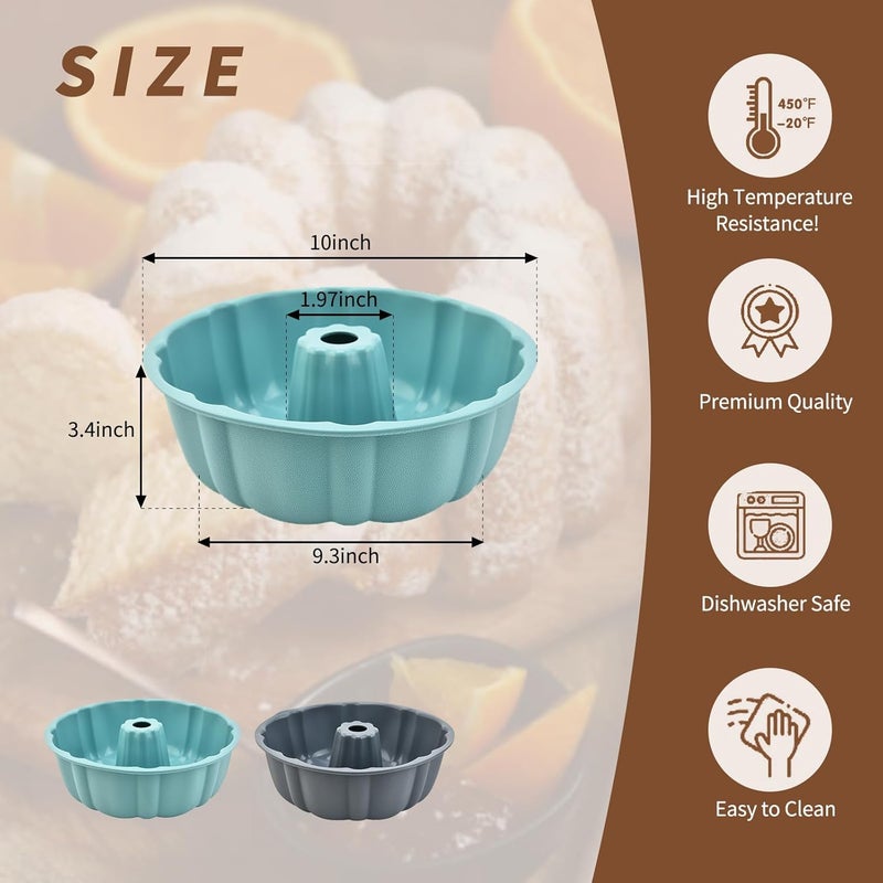 PADELE 2 Pack Silicone Bundt Cake Pan Nonstick,10 Inch, Silicone Cake Molds,Pound Cake Pan, Baking for Jello,Gelatin,Cake,Brownie and Bread (Grey+Blue) - Image 2