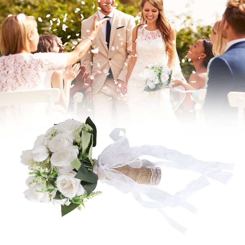 GLOGLOW Champagne Artificial Bridal Bouquet Plastic Wedding Prop 8 7x8 3x10 6 Inches - Image 3