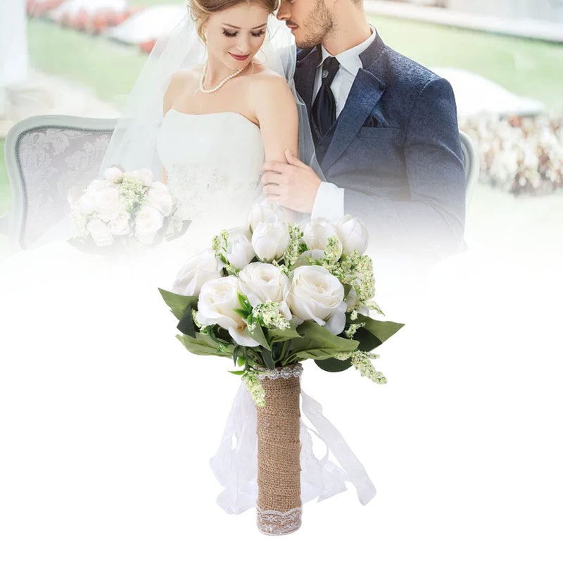 GLOGLOW Champagne Artificial Bridal Bouquet Plastic Wedding Prop 8 7x8 3x10 6 Inches - Image 5