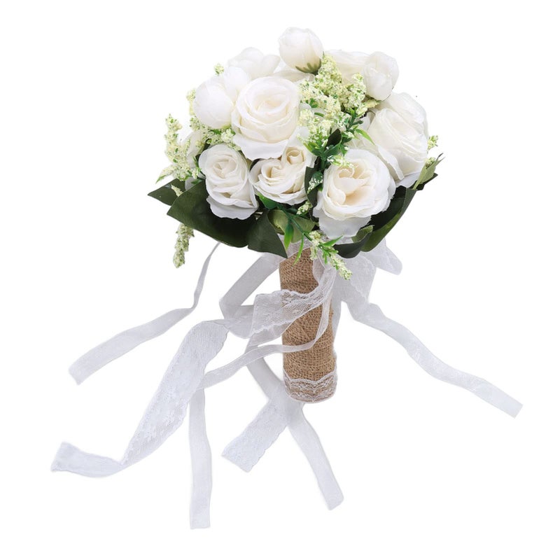 GLOGLOW Champagne Artificial Bridal Bouquet Plastic Wedding Prop 8 7x8 3x10 6 Inches - Image 2