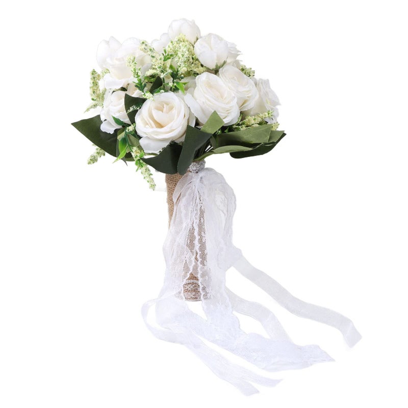 GLOGLOW Champagne Artificial Bridal Bouquet Plastic Wedding Prop 8 7x8 3x10 6 Inches - Image 4