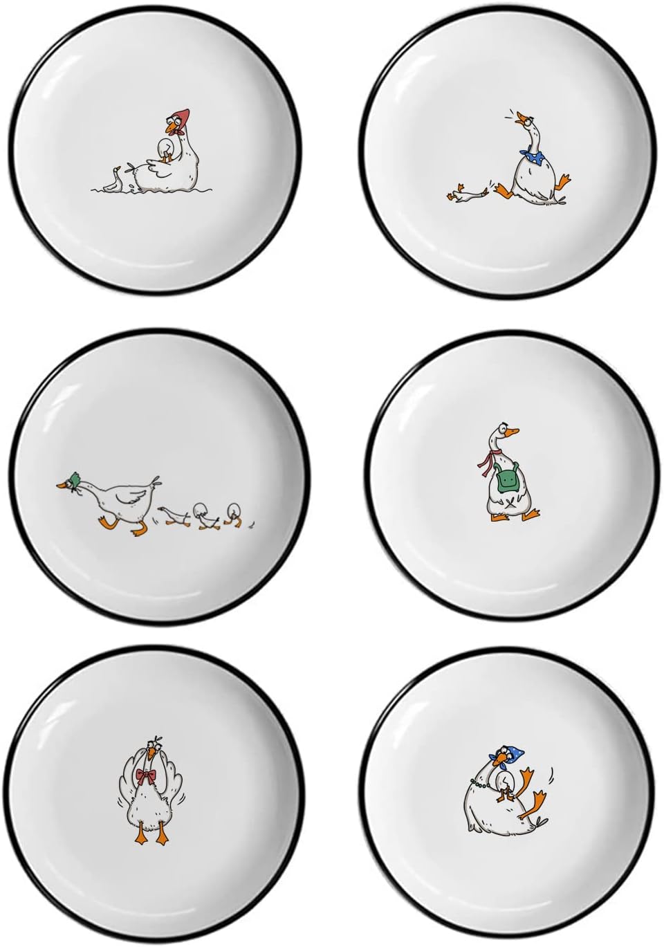 Bicuzat Cute Cartoon Animals Pattern Ceramic Sauce Dishes Seasoning Dishes Sushi Soy Dipping Bowls Appetizer Plates Dessert Plates Little Cat Bird Feeding Bowls Set of 6Goose5 Inch